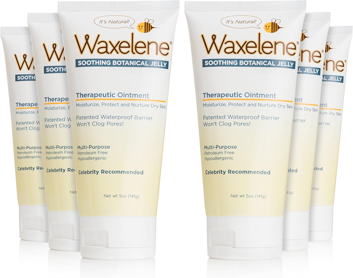 Waxelene Organic Soothing Botanical Jelly, Petroleum Free Ointment, Large Tube, Pack of 6