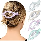 Mesovor 4 Pack French Flat Hair Clips, 4.72" Nonslip Large Duckbill Lay Flat Hair Claw Clips | Side Slide Volume Flat Hairclips for Lying Down, Yoga, Driving (Mermaid Colorful)
