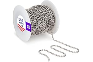 WAXAW Beaded Ball #6 Chain 3.2mm - Stainless Steel (SS) 100 Feet Spool, Plumbing and Industrial Equipment Labeling, Commercial Retaining Applications and Vertical Blinds USA Made