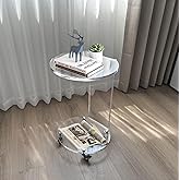 ONELUX C-Shaped Round Acrylic Side Sofa Table on Wheels,Clear Rolling Decoration Table for Living Room or Bedroom