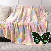 SOCHOW Butterfly Glow in The Dark Blanket Presents for Daughters, Toys for 3-10 Year Old Birthday Presents, Soft Cozy Flannel Throw Blanket for Preteens Teens, Yellow 50 x 60 Inches