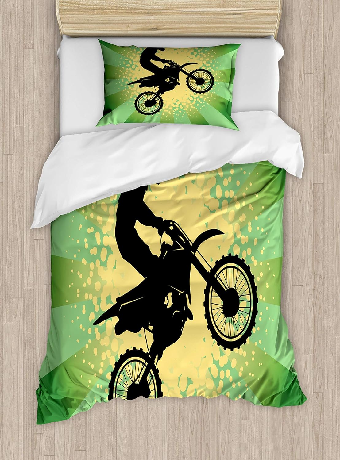 Lunarable Dirt Bike Duvet Cover Set, Starburst Stripes and