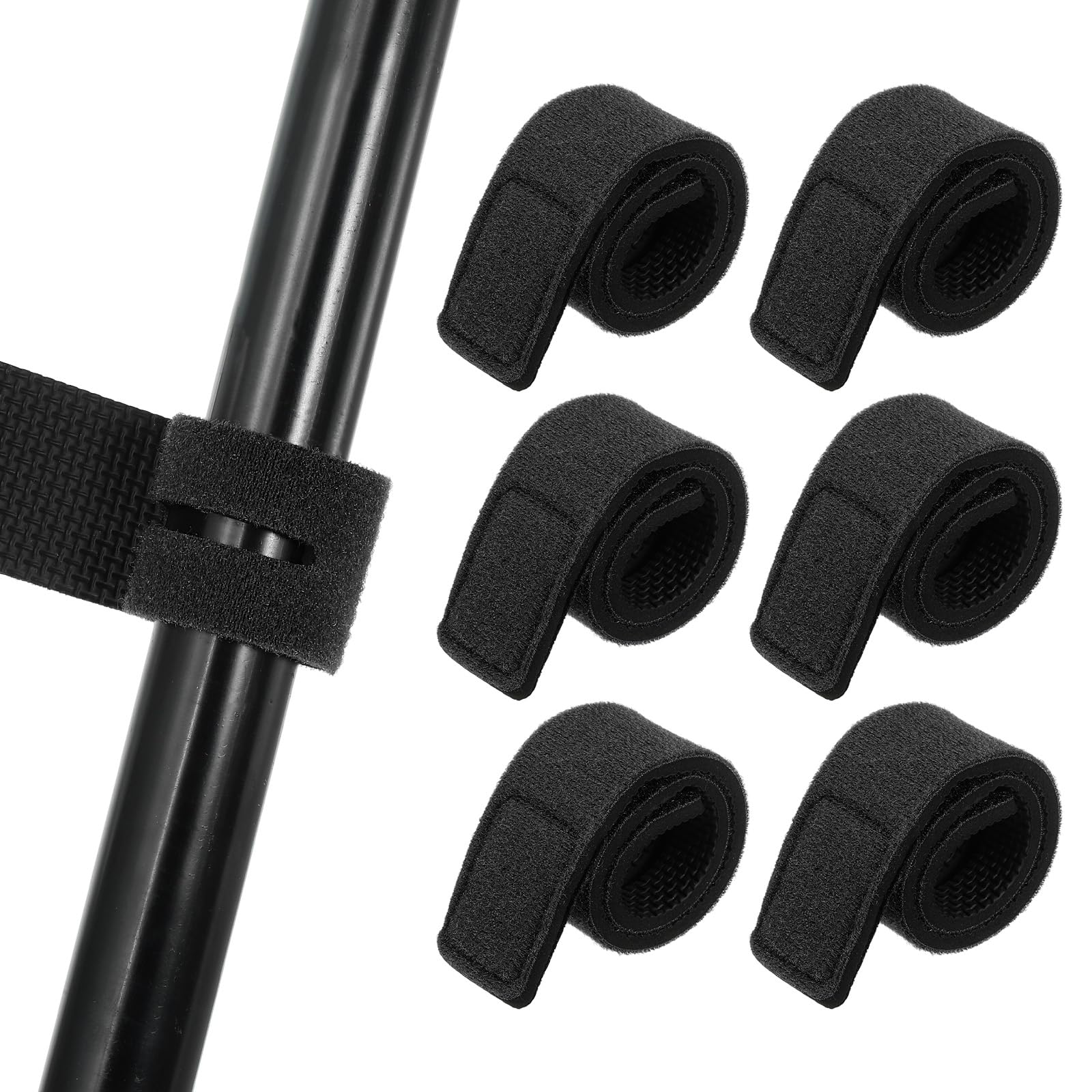 PATIKIL Fishing Rod Straps, 6 Pcs Hook & Loop Fishing Rods Ties Wrap Elastic Pole Straps Belt Stretchy Tackle Ties Casting Holders Bands for Spinning Casting Rods Fly Rods, Black