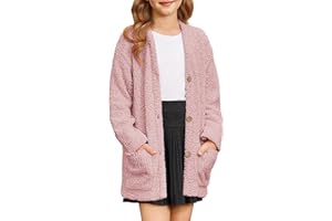 GRACE KARIN Girls Open Front Cardigan Long Sleeve Popcorn Knit Sweaters Outwear Coat with Pockets