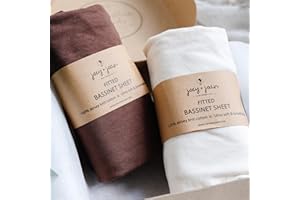 JOEY + JOAN Bedside Sleeper Bassinet Fitted Sheets 33x20 for Maxi COSI Iora, Koola Baby, Baby Joy, Angelbliss, Kidsclub Bedside Bassinet – 100% Jersey Cotton – Cream + Brown – 2 Pack