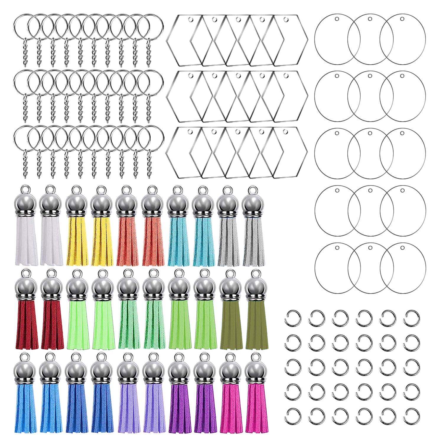 30PCS Acrylic Keychains, Blank Tassel Set Keychains, Colorful Tassel Keychains, Round Keychains, DIY Crafts Keychains, Suitable for DIY, Handmade