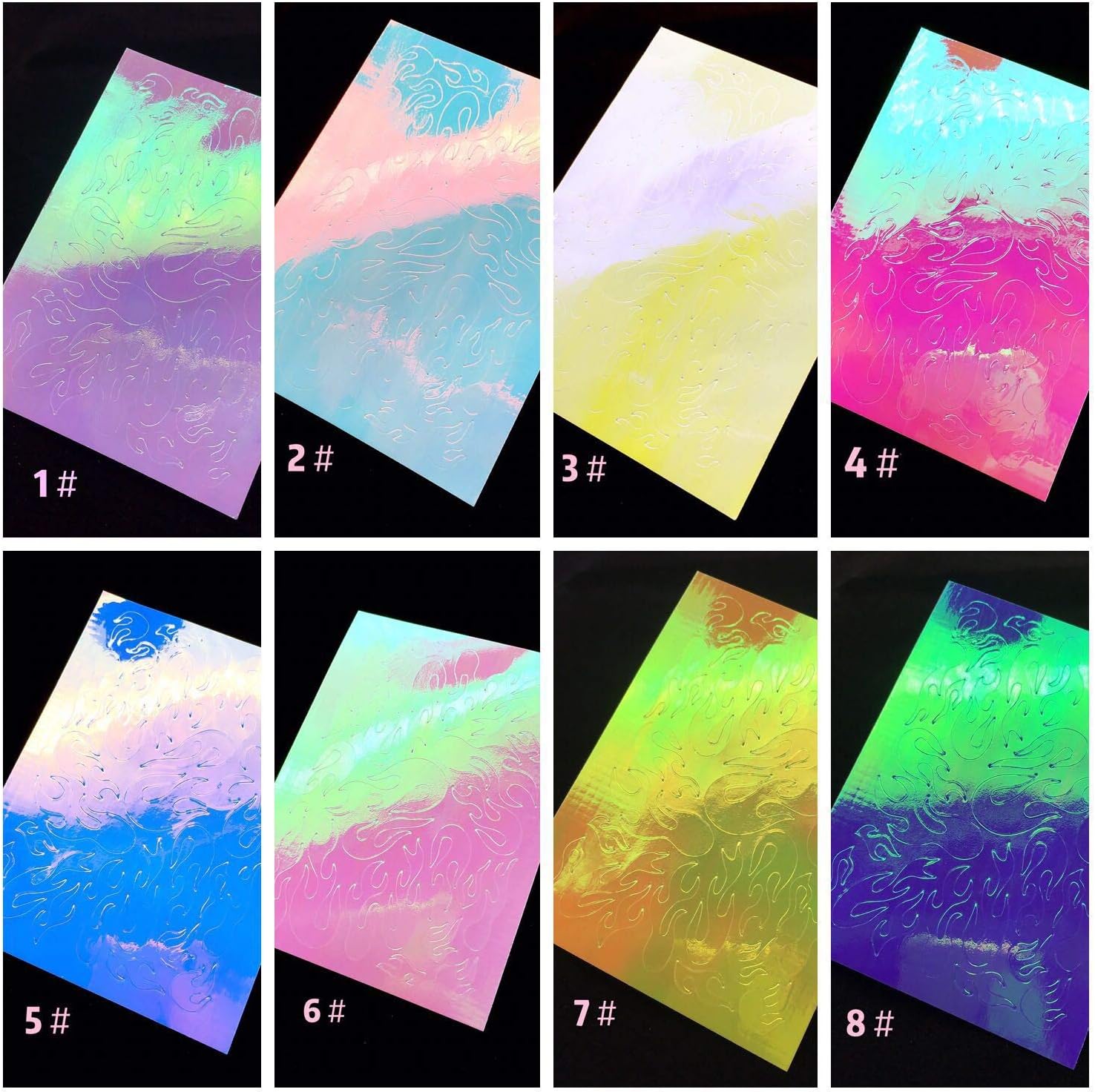 Flame Reflections Nail Stickers - 16PCS Holographic Fire Flame Nail Art Decals 3D Vinyls Nail Stencil for Nails Manicure Tape Adhesive Foils DIY Decoration: Kitchen & Dining