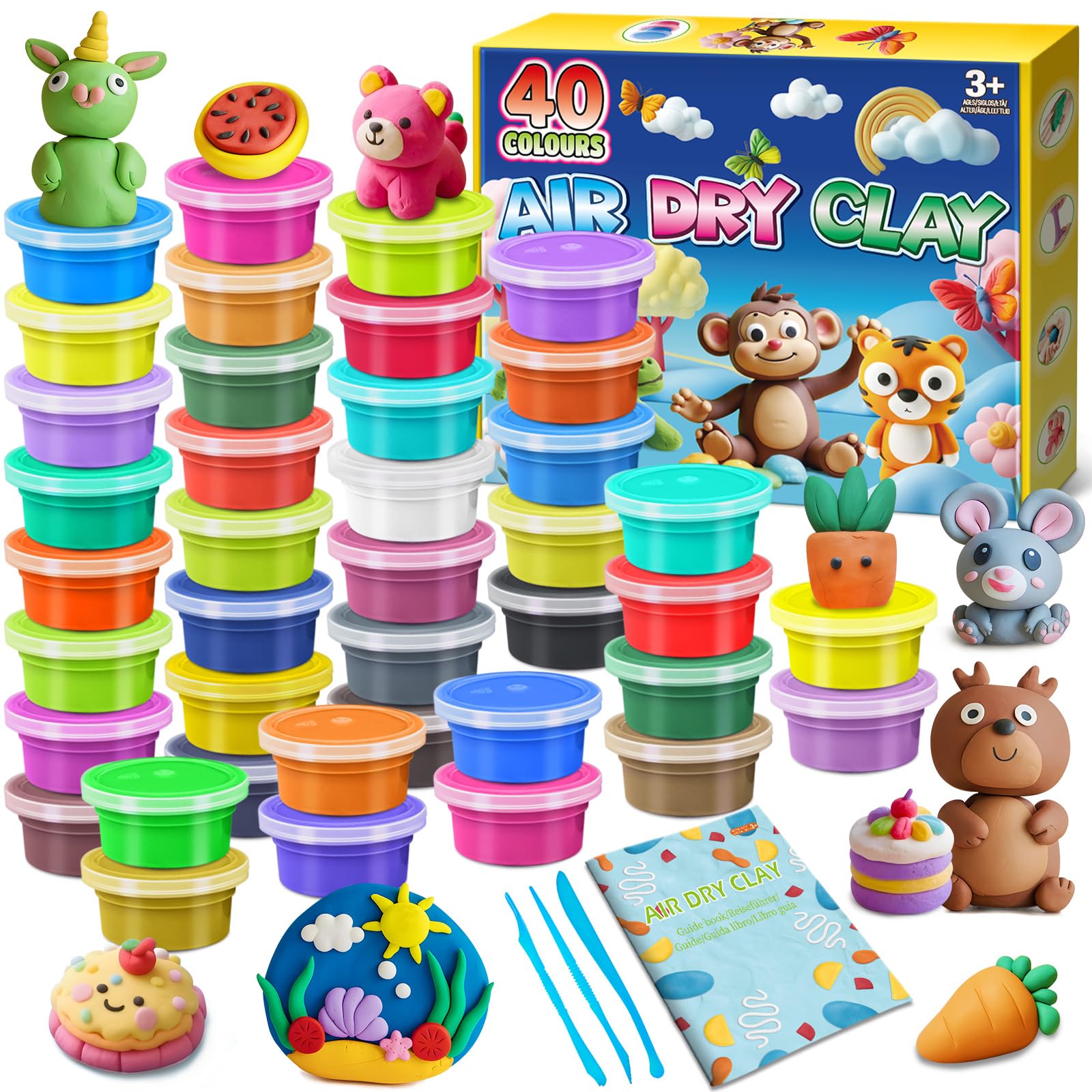 Air Dry Clay, 40 Colours Modelling Clay for Kids, Craft Kit for Kids Boys Girls Toys