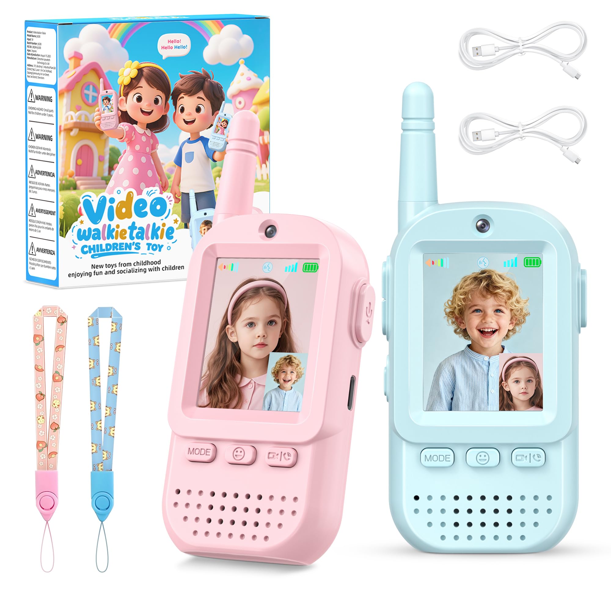 Video Walkie Talkies for Kids 2 Pack – Rechargeable Kids Walkie Talkies with HD Camera & Voice Changer, 2'' Screen Fun Intercom Toys for Boys Girls, Long Range Outdoor Play Camping Hiking Family Games