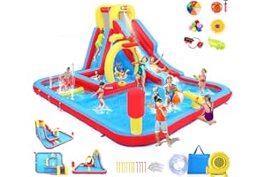 Whubefy 13x10FT Giant Inflatable Water Slide Obstacle Course for Kids w/Long Slide, Deep Pool, Climbing Wall, Boxing Game, Basketball Rim, Water Cannon - Blow Up Water Park for Backyard Party Gift
