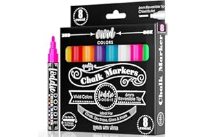 Loddie Doddie Liquid Chalk Markers - 8-Pack, 6mm Dual Tips - Chalk Markers for Blackboard & Chalkboard Paint - Washable Window Pens for Glass - Erasable Pens