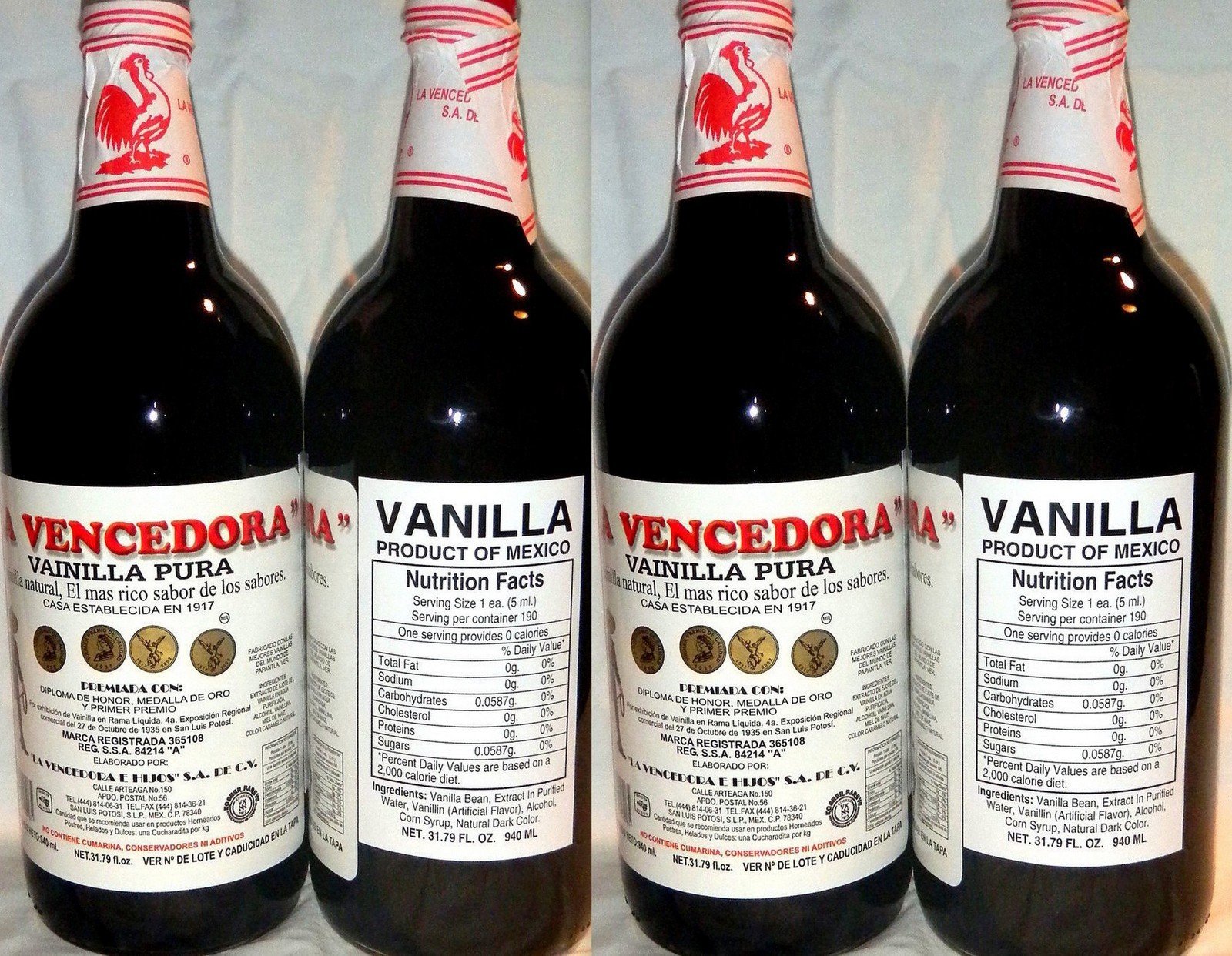 4 X La Vencedora Pure Mexican Vanilla Extract 4 Glass 8