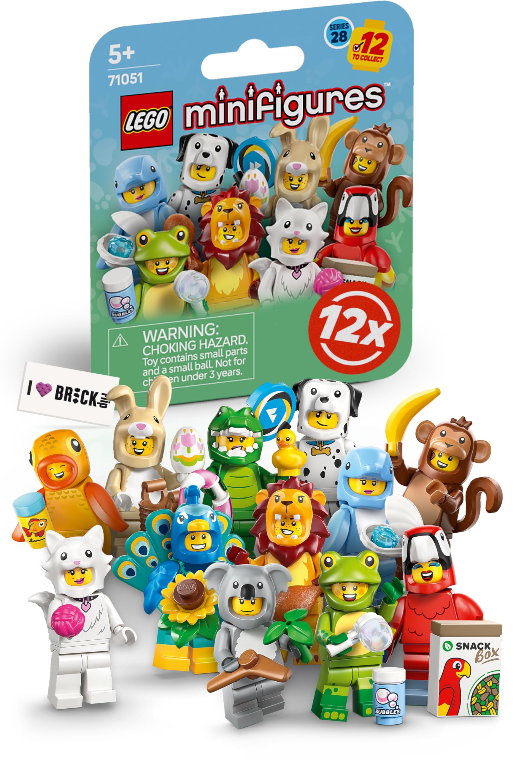 Lego Minifigures Series 28 with 12 Figures: Complete Set of Lego Minifigures Series 71051 Animals (Including Printed Tile)