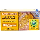 6" x 100' Mega Roll & Cutter Box Vacuum Sealer Bags Roll (No More Scissors) 4 mil 100 Foot OutOfAir, 33% Thicker, BPA Free, Sous Vide, Commercial Grade, Works with FoodSaver Sealers
