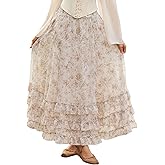 SCARLET DARKNESS Maxi Skirts for Women Floral Chiffon Elastic High Waist Flowy Ruffle Long Skirt with Pockets