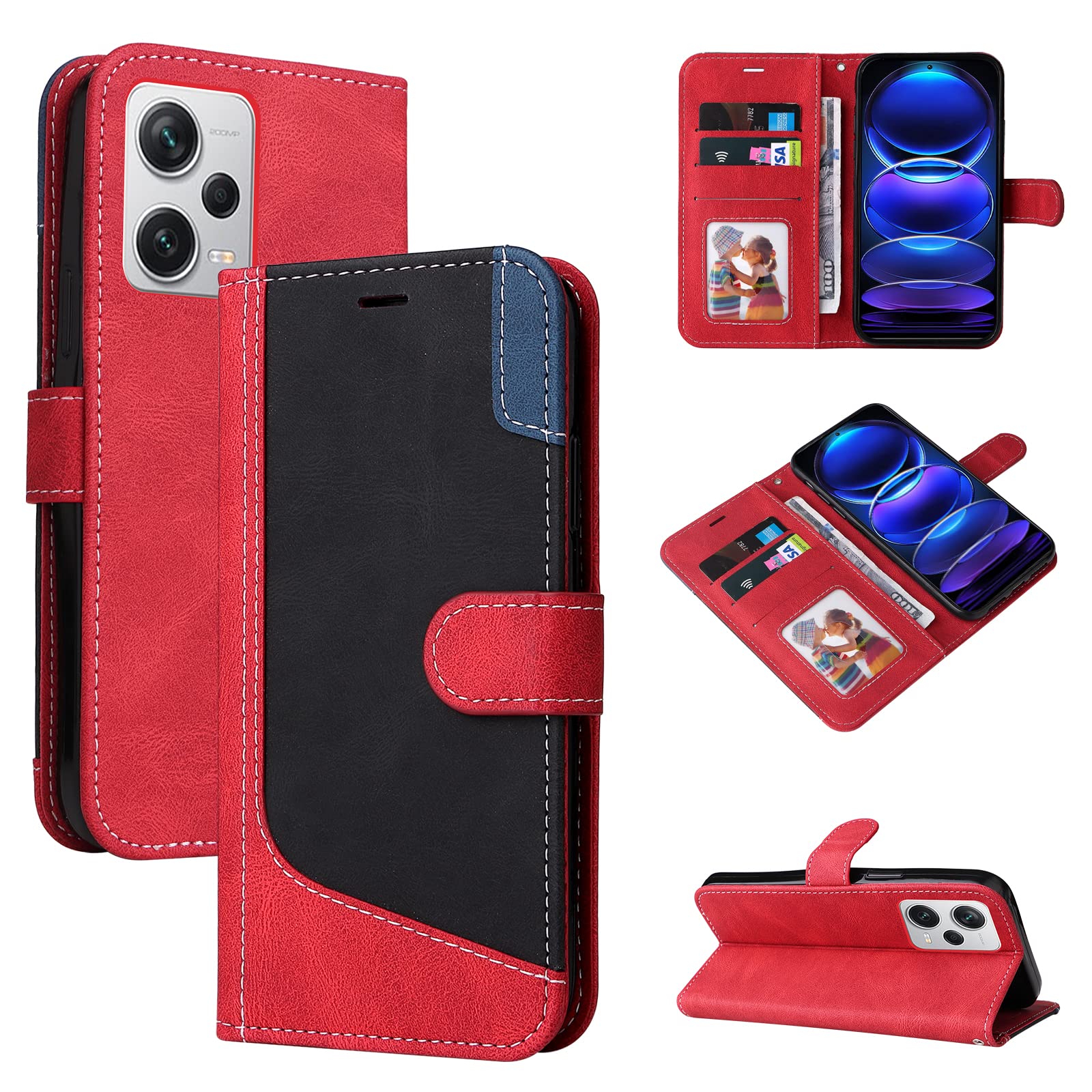 Klapber Case for Xiaomi Redmi Note 12 Pro+ Phone Case, Xiaomi Redmi Note 12 Pro+ Leather Wallet Case Flip Card Slot Holster, Kickstand Bumper TPU Silicone Shell for Xiaomi Redmi Note 12 Pro+, Red