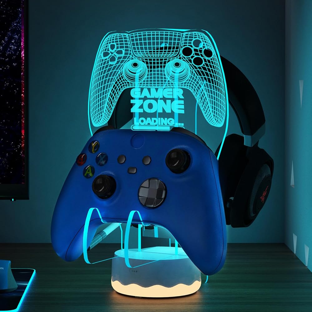 CoolGift Mart LED Headset Controller Stand 16 Colors 3D Gamepad Holder USB AAA