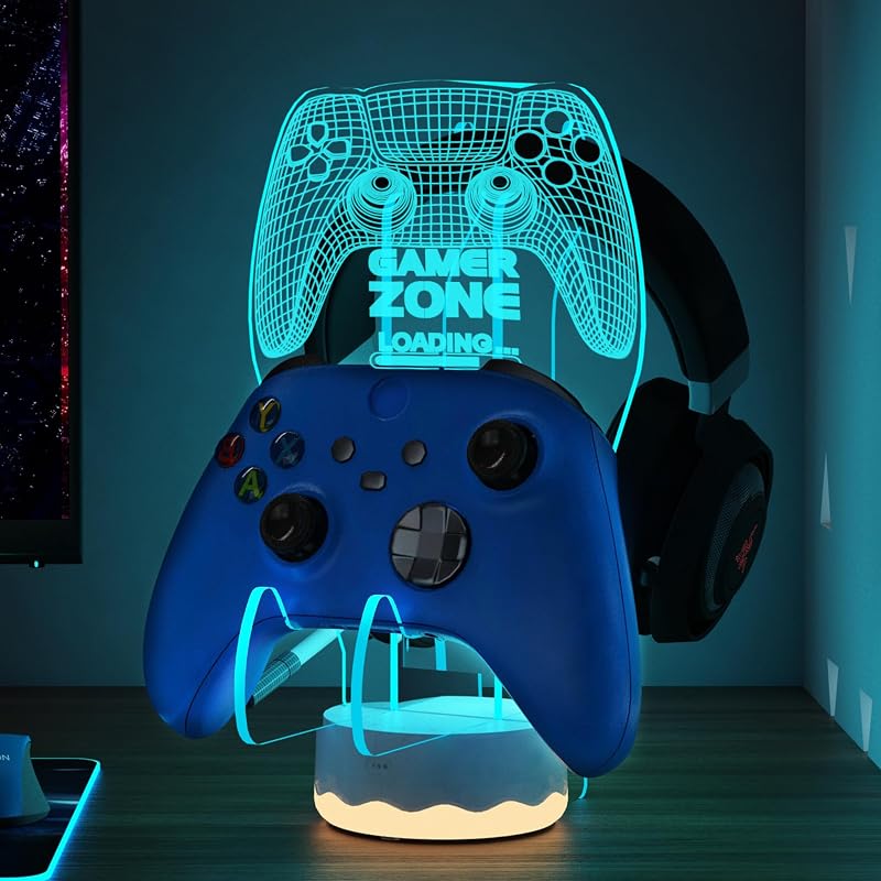 CoolGift Mart LED Headset Controller Stand 16 Colors 3D Gamepad Holder USB AAA