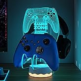CoolGift Mart Light up Headset and Controller Stand, 16 Colors 3D LED Lights Gamepad Headphone Holder with Remote Control, Game Controller Hanger for All Universal Gaming PC Accessories