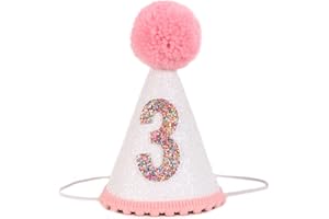 LINLULU Birthday Hat for Girls - Glitter Birthday Hat with Pink Pom Topper, Birthday Decoration for Girls