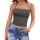 Avidlove Halter Tops for Women Going Out Double Lined Sexy Crop Tank Top Ruched Slim Fit Cami Outfits
