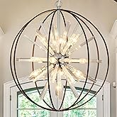 Vezzio Black Sputnik Chandelier 10-Light Modern Globe Crystal Chandeliers Adjustable Hanging Ceiling Firework Pendant Light F
