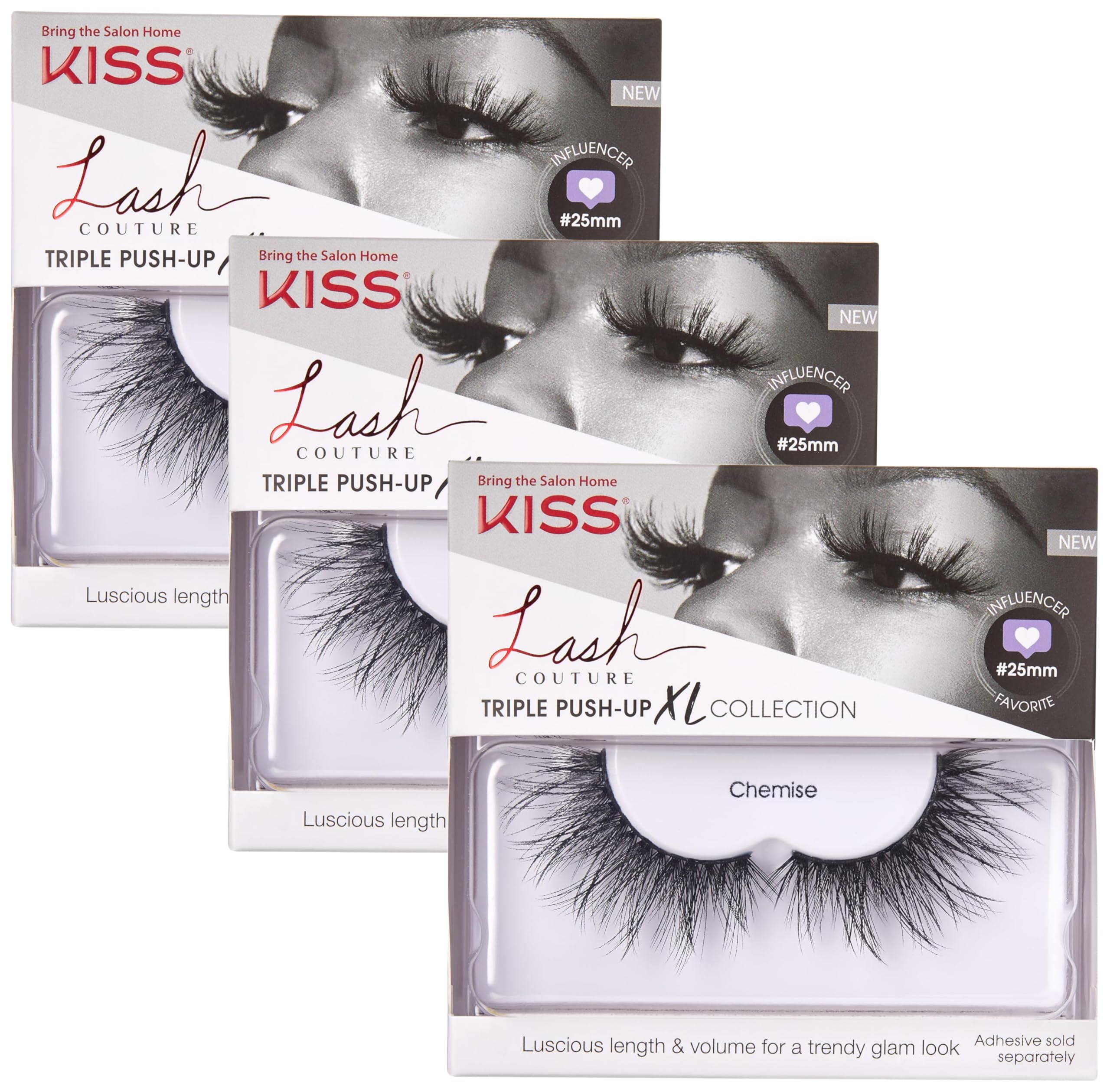KISS Lash Couture Triple Push-up False Eyelashes, Halloween 02′, Includes, Contact Lens Friendly, Easy to Apply, Reusable Strip Lashes (Pack of 3)