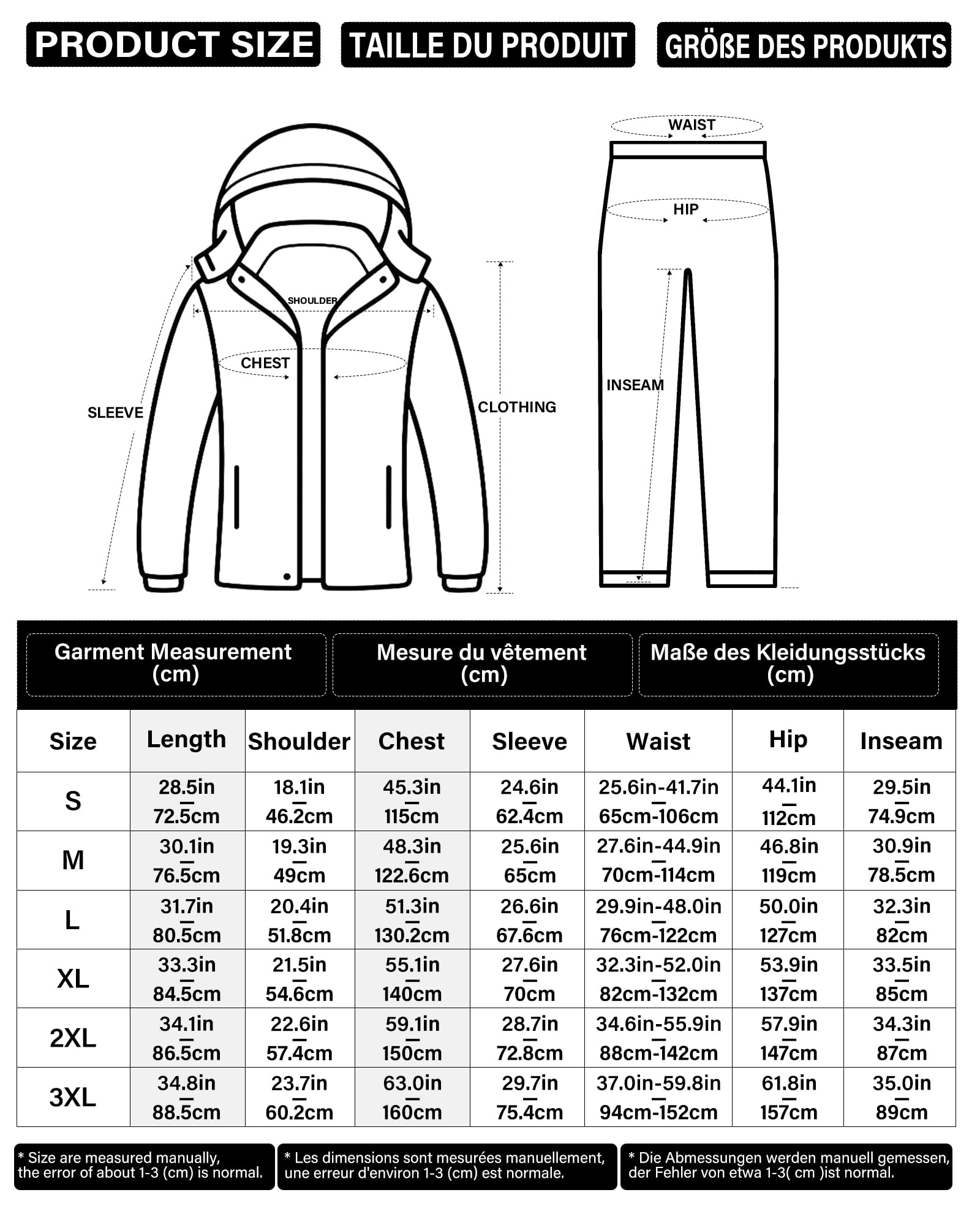 Coutyuyi Herren Regenanzug Wasserdichte Regenjacke Atmungsaktiver Leichter Regenmantel mit Kapuze Geeignete Regenkleidung für Freizeit, Outdoor-Sport, Golf, Wandern（L，Nachthimmel Schwarz） 7