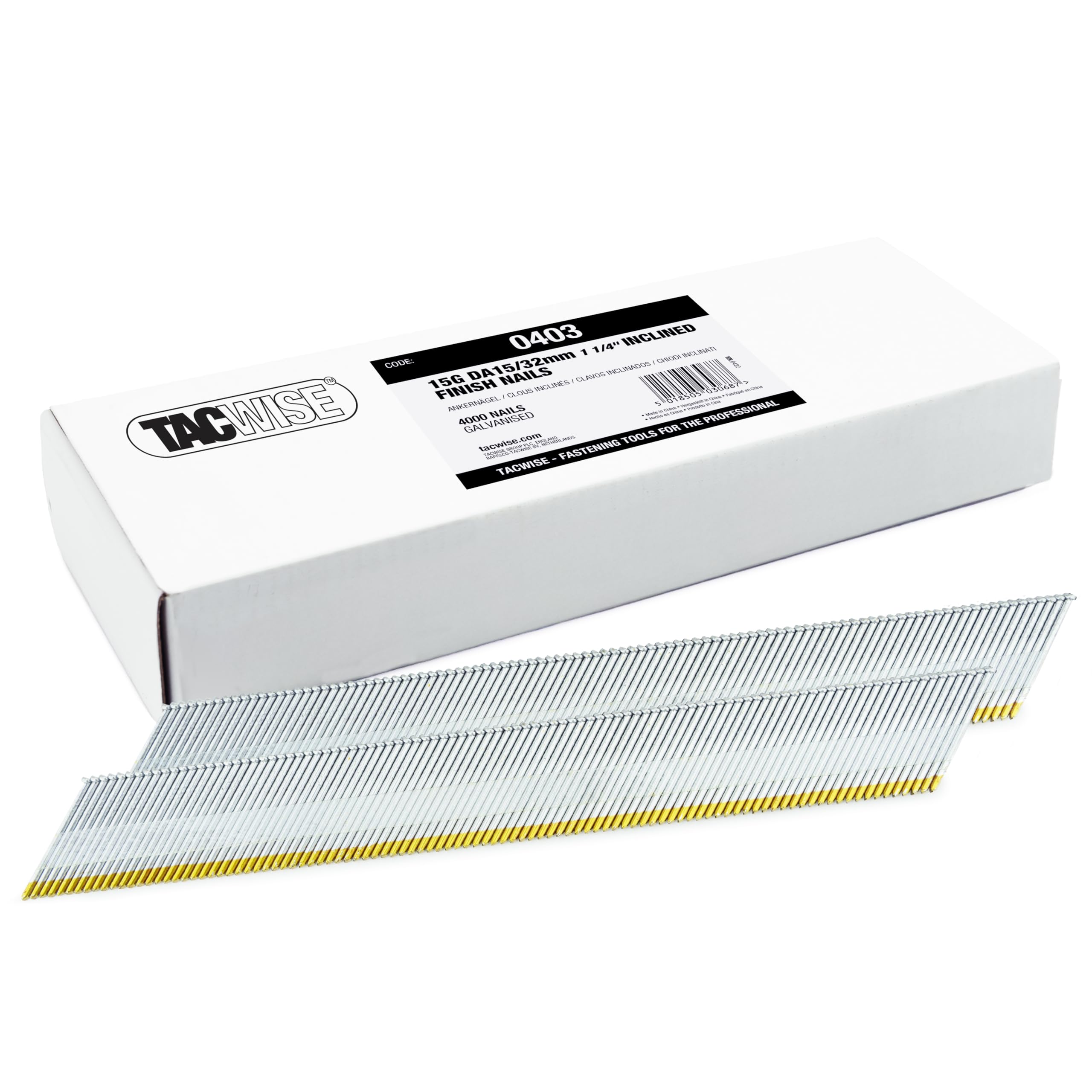 Tacwise 0403 Type DA 15G / 32 mm Galvanised Angled Finish Nails, D Head, Pack of 4000