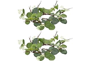 Operitacx 6 Pcs Easter Mini Wreath Taper Candle Ring Wreaths Artificial Eucalyptus Twig Spring Wreath Garland Candle Holder Stand for Easter Fireplace Decor