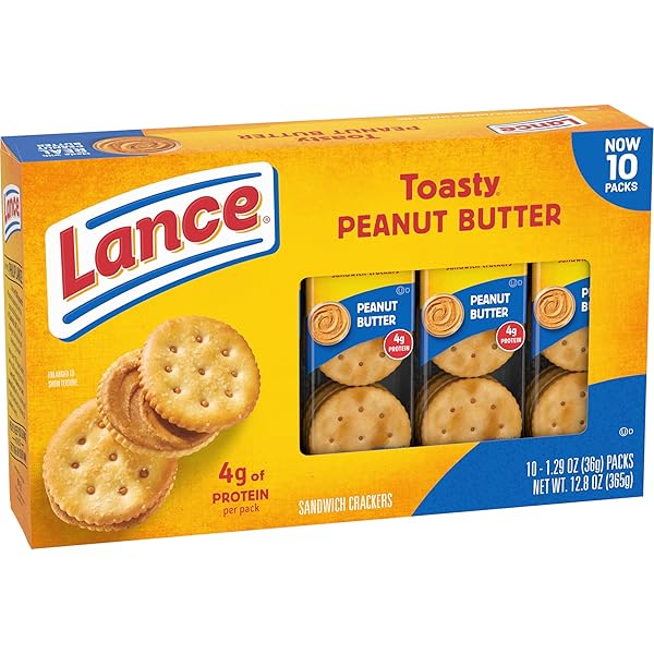 LANCE SANDWICH CRACKERS, TOASTY PEANUT BUTTER, 10 INDIVIDUALLY WRAPPED PACKS, 6 SANDWICHES EACH