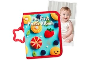 Baby's My First Family Album Baby Photo Albums Soft Photo Cloth Book with Baby-Safe Mirror Holds 17 4x6 Photos for Newborns, 
