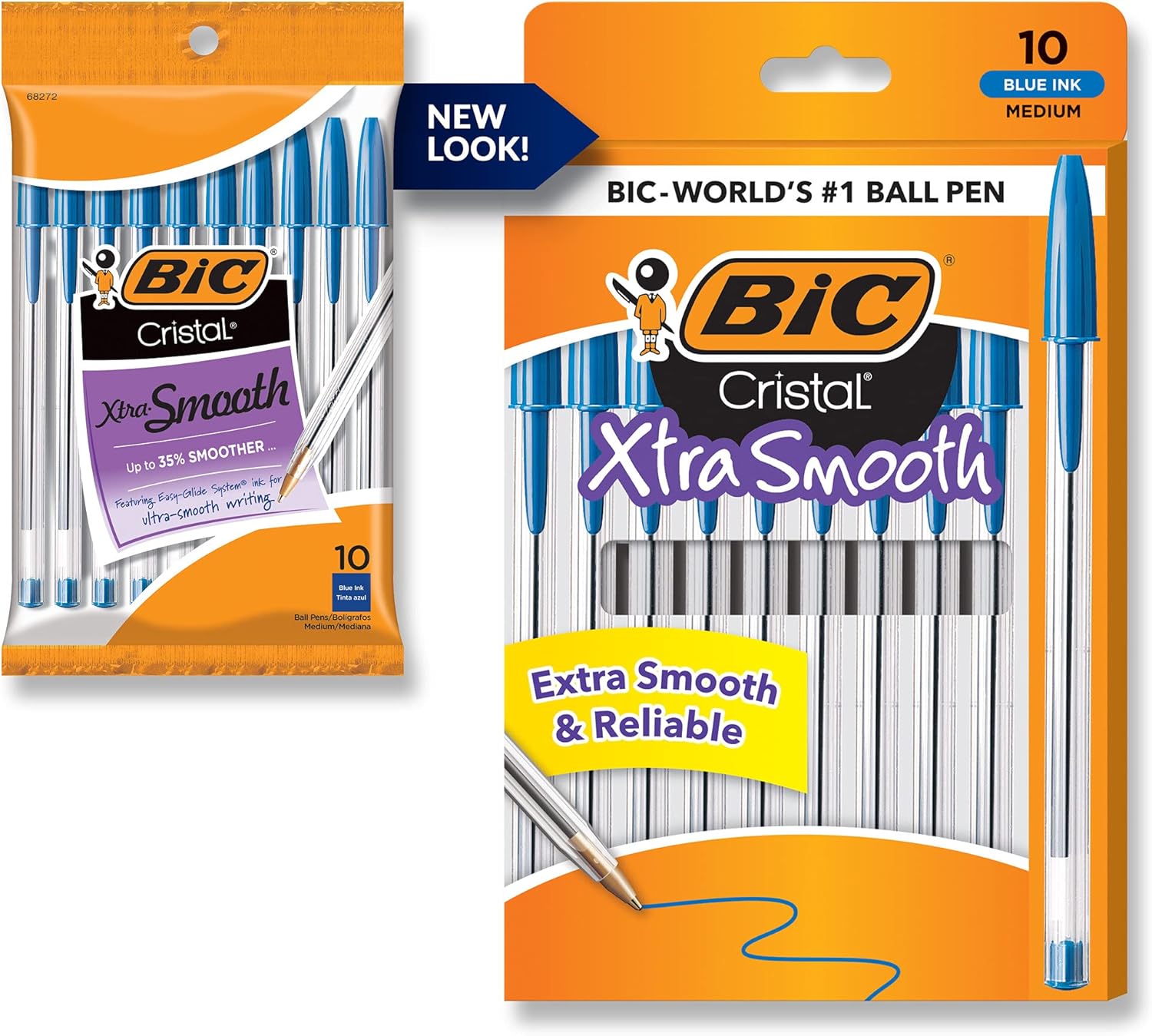 Amazon Com Bic Cristal Xtra Smooth Ballpoint Pen Medium Point 1 0mm Blue 10 Count Ballpoint Stick Pens Office Products