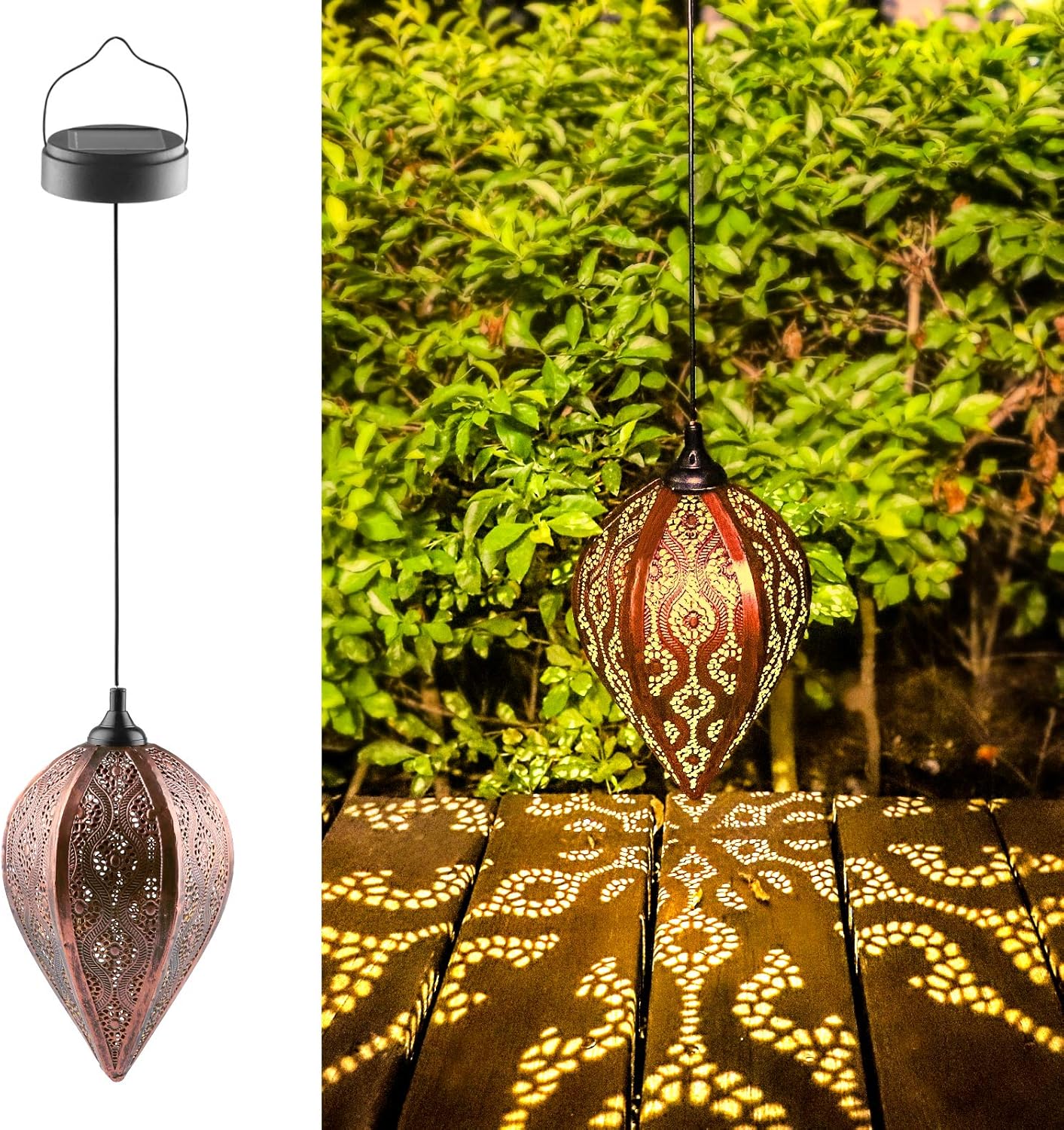 Farol Solar Exterior Jardín, LED Luz Colgante Solar, IP44 Impermeable