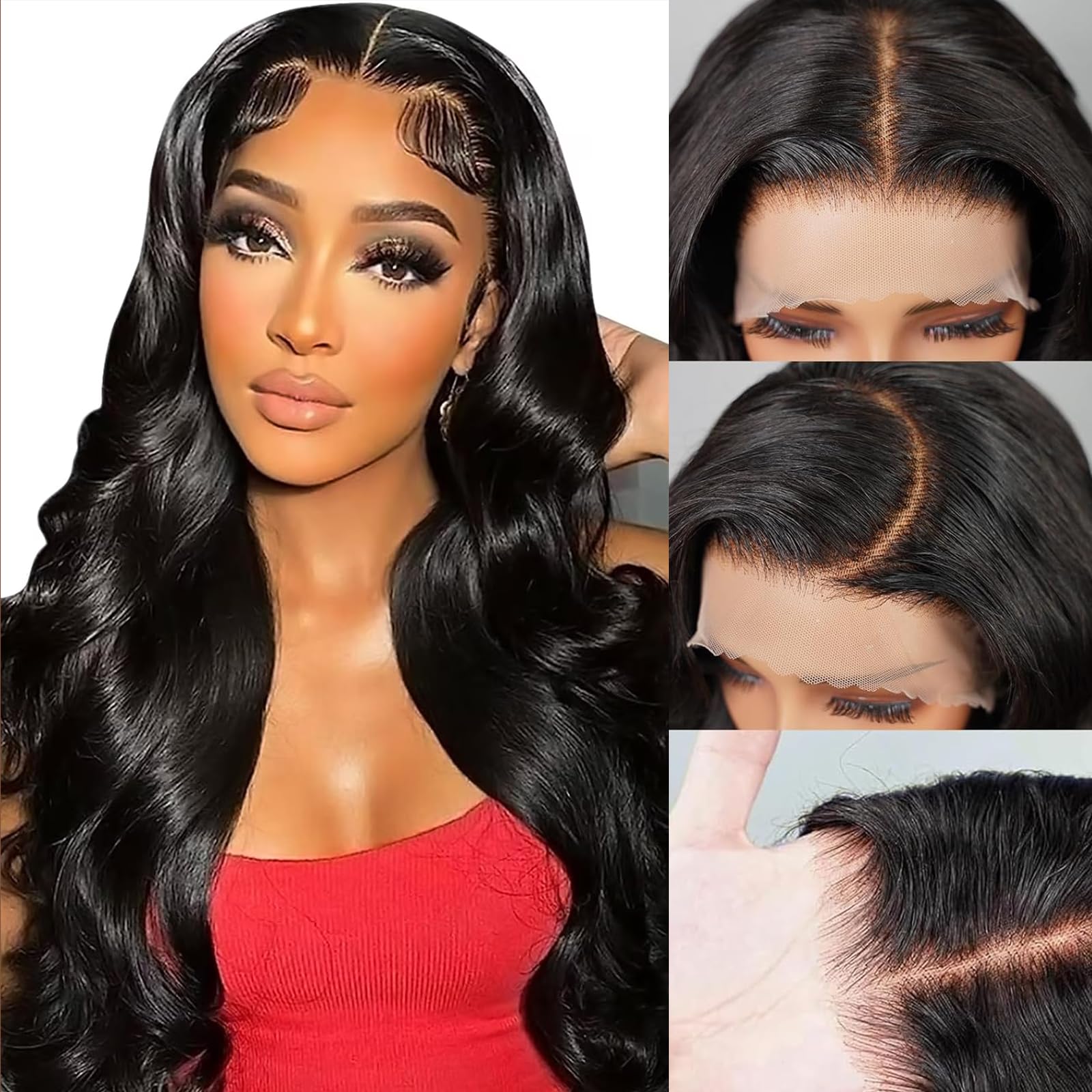 MegaLook Upgraded Bleached knots Body Wave 13x4 Pre Cut Lace Front Wigs Human Hair 200% Denisty Brazilian Human Hair Pre Plucked with Baby Hair Glueless Wigs Natural Black Color 24 Inch