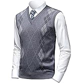 Herothorn Mens Argyle Sweater Vests Classic V-Neck Sleeveless Pullover Grey Black Knitwear Nice Tank Tops for Dad Husband