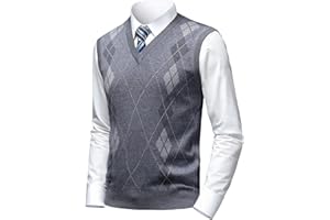 Herothorn Mens Argyle Sweater Vests Classic V-Neck Sleeveless Pullover Grey Black Knitwear Nice Tank Tops for Dad Husband