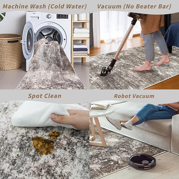 3X6 NON-SLIP WASHABLE ENTRYWAY RUG – STAIN-RESISTANT LOW-PILE THIN WIDE CARPET RUNNER FOR KITCHEN, HALLWAY, BATHROOM | MODERN NEUTRAL ABSTRACT(BROWN BEIGE,3X6)