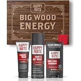 HAPPY NUTS Big Wood Energy Gift Box for Men - Self Care Set Mens Gift Idea | Whole Body Deodorant, Moisturizing Body Wash, Anti-Chafing Comfort Cream - Funny White Elephant Gifts for Adults &amp; Friends