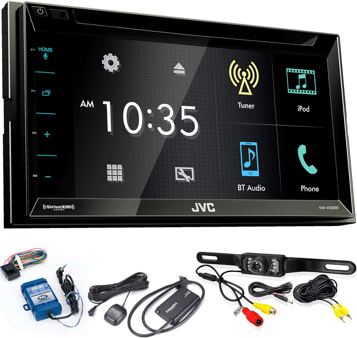 JVC KW-V330BT 6.8" BT/DVD/CD/AM/FM/Digital Media Car Stereo with SiriusXM Tuner, Back Up Camera, Steering Wheel Controls
