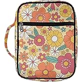 Drydeepin Abstract Groovy 70S Hippie Daisy Flower Pattern Bible Case for Women Church Tote Bag with Handle and Zippered Bible Study Accessories Retro Portable Bible Covers