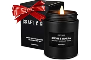Craft & Kin Premium Smoke & Vanilla Candle | Black Christmas Scented Candles for Men | Long Lasting with 45 Hour Burn Time, 7.6oz | Soy Holiday Candle | Aromatherapy at Home | Gifts for Men