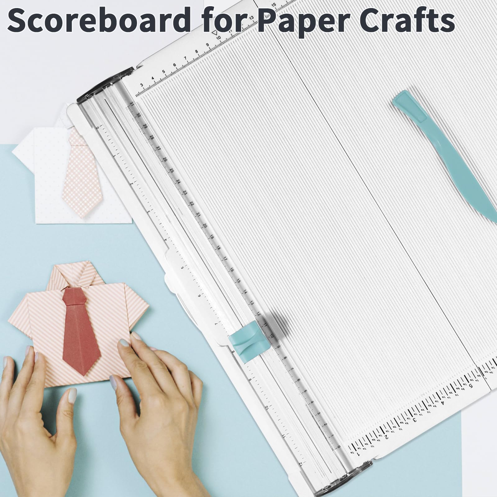 Scoring Board Paper Trimmer, Includes 12x12 Inch Folding Scoring Board, Scoring Tool with Paper Folding, for Make Scrapbook, Cards, Envelope, Coupons and Photo