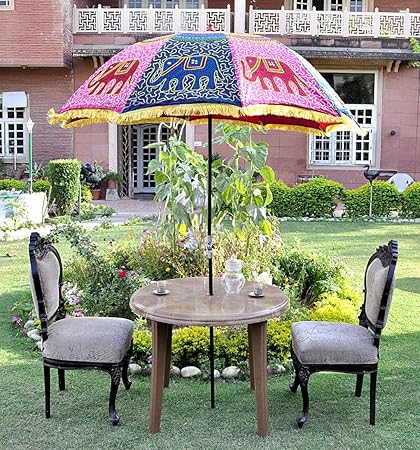 Lalhaveli Elephant Embroidered Designer Garden Umbrella 52 X 72 Inches