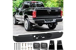 SAFAUTOPARTS Rear Steel Step Bumper Assembly for 2002-2008 Doge Ram 1500/2003-2009 Dodge Ram 2500 3500 HD Black Back Bumper Replacement for CH1103109,with Pads Brackets and License Plate Lights