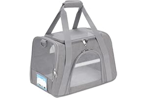 Pnimaund Pet Carrier Airline Approved, Soft Sided Cat Carrier New Upgraded Small Dog Carrier with Lockable Zippers and ID Tag, Breathable Pet Carrier for Cat, Puppy of 15 Lbs, Grey