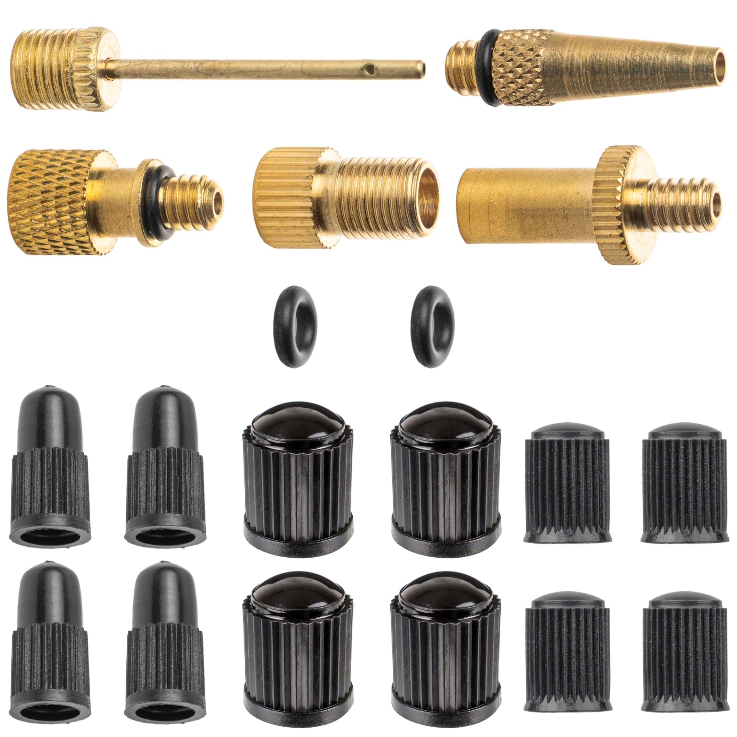 Valve adapter set, 19 pack, adapter for DV, SV, AV valves, valve adapter for bicycle, play ball, gymnastics ball, air mattress, air pump adapter for floor pump, ball pump, hand pump, hose valve