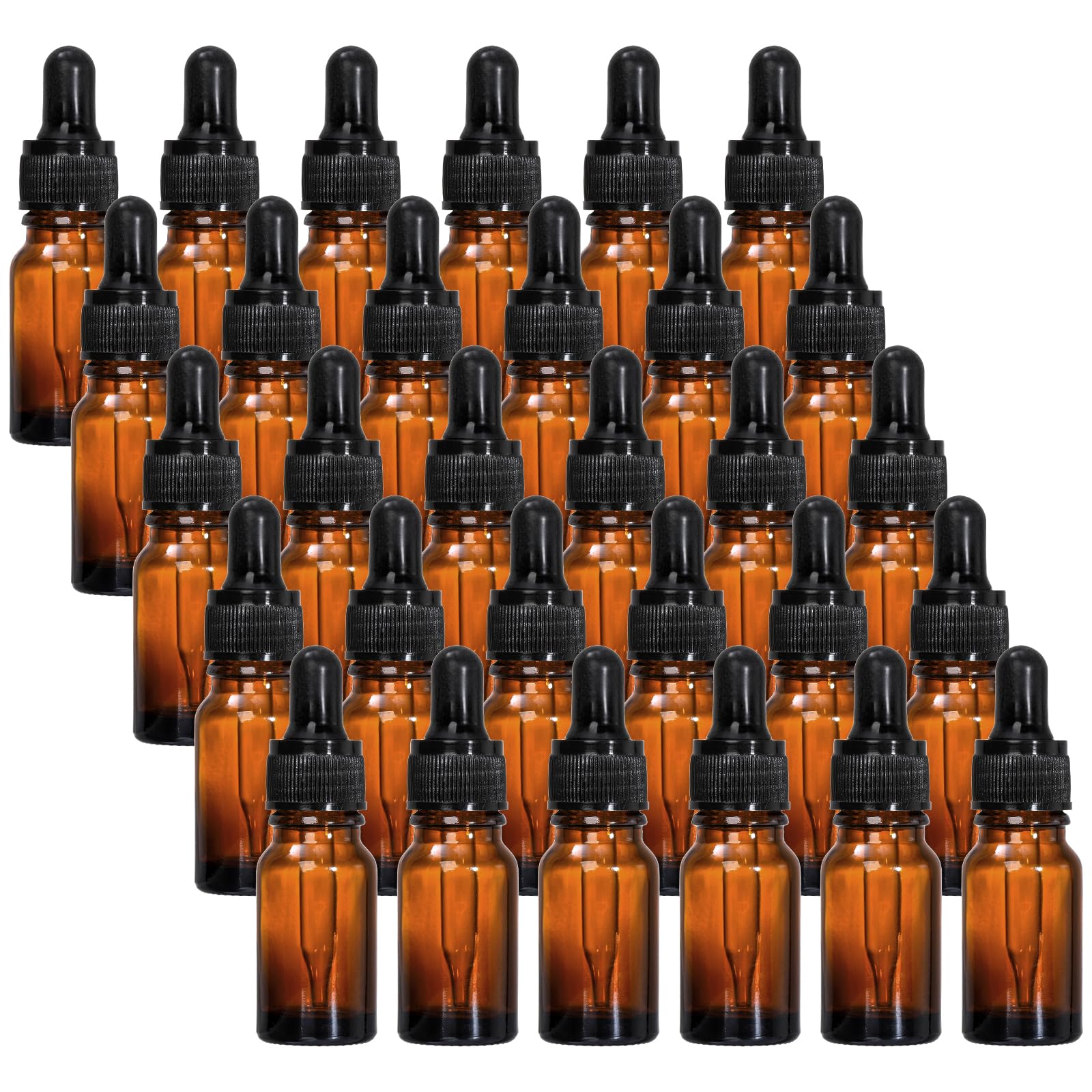 Lawei 30 x 10ml Amber Glass Bottles with Glass Eye Dropper Pipettes Dropper Bottles Small Sample Bottle Refillable for Essential Oils Perfumes Chemistry Lab