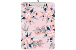 Hongri Plastic Cute Clipboard, Letter Size for Students, Teacher, Woman and Kids, Low Profile Clip, Decorative Pattern, Size 9 x 12.5 in, Pink Flower