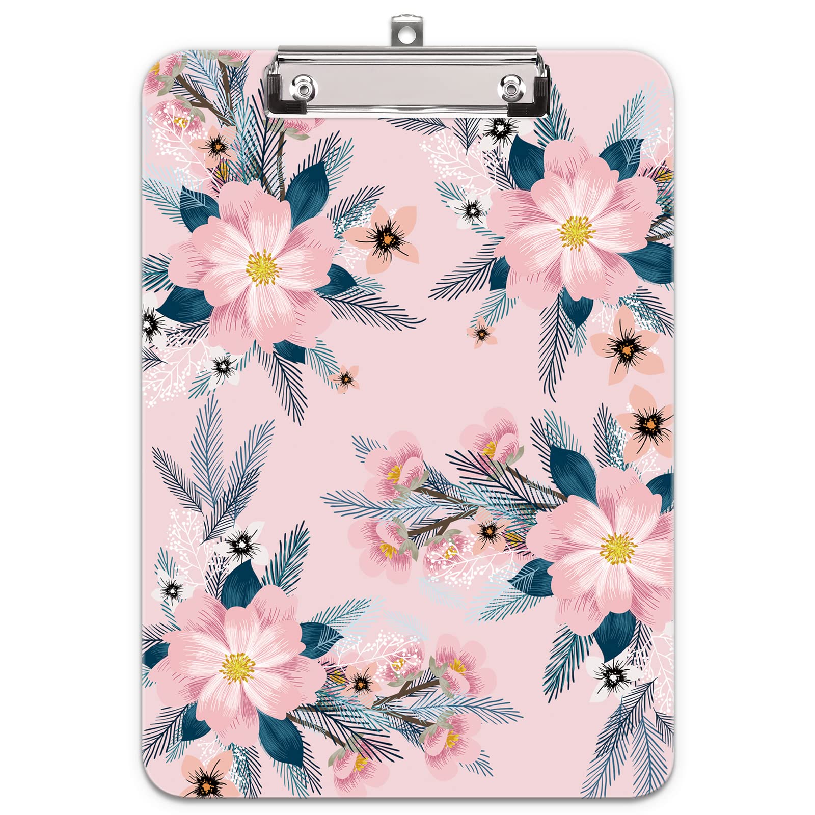 Hnogri Plastic Clipboard A4, Fashion Design A4 Letter Size Clipboards & Forms Holders for Office Supplies Lawyers,School Students and Kids, Low Profile Clip Cute Clipboard Folder, Pink Flower